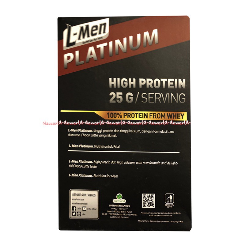 L-Men Platinum 231gr High Protein Choco Latte High Calcium Protein From Whey Lmen Susu Nutrisi Untuk Pria Cowok Agar Lebih Berotot Fitnes L men Bubuk Rasa Coklat Late 6 sachet Kemasan Merah