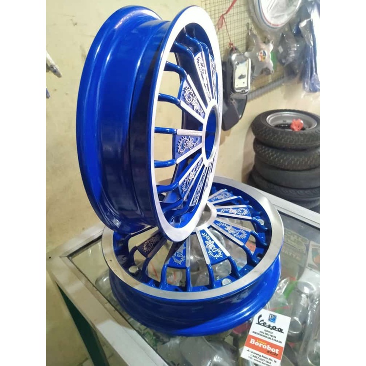 velg blower motif batik warna biru vespa silking bukan tubeless
