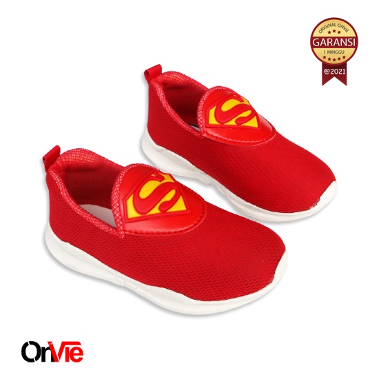 Sepatu Slip On Anak Laki-Laki Hitam Merah Karakter Super Hero | Sepatu Sekolah Anak Onvie