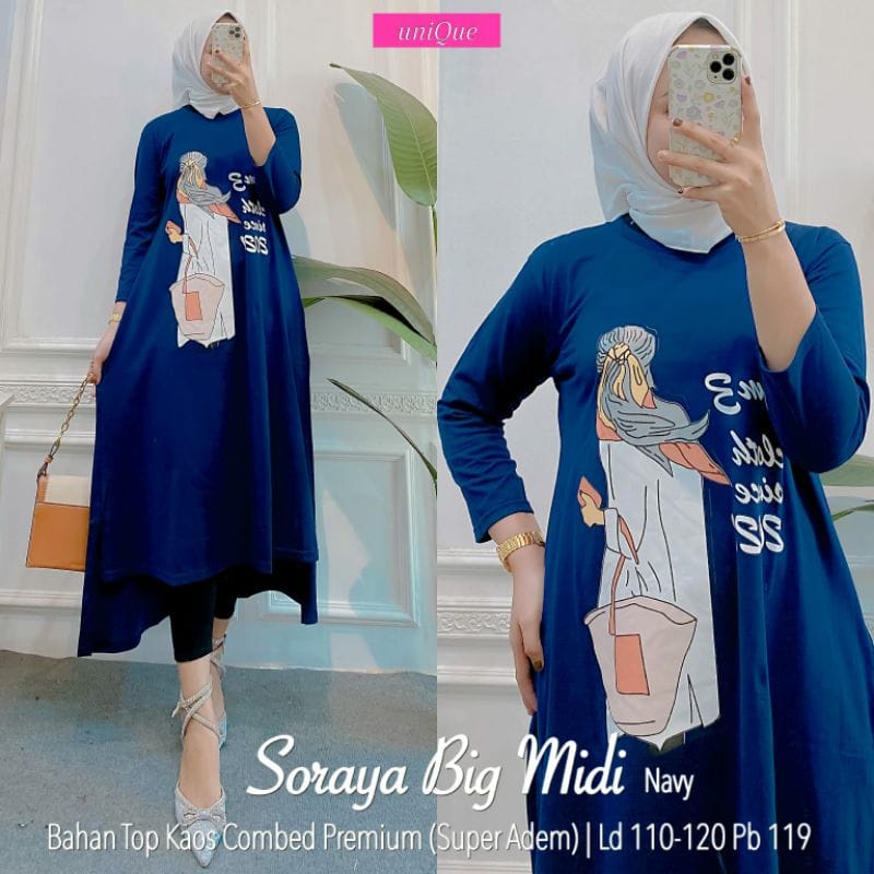 Soraya Midi Dress Korea Long Dress Muslim Baju Wanita Jumbo Ootd Kekinian Baju Remaja Perempuan Matt Combad Aplikasi Sablon