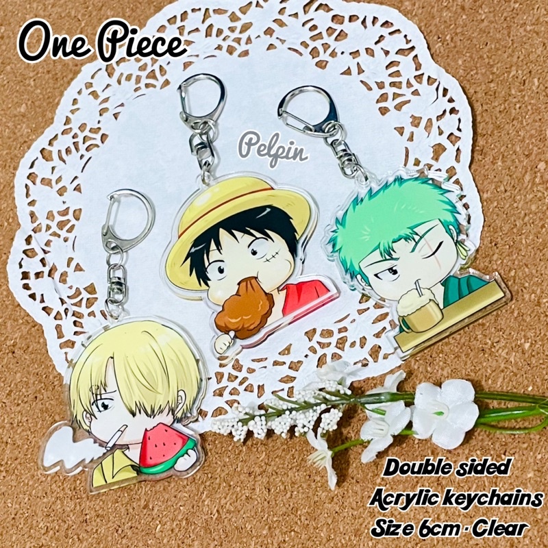 Gantungan kunci One Piece luffy zoro sanji clear double side 6cm bening besar keychain anime