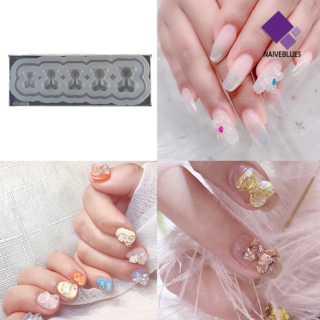 Naiveblue Cetakan Kuku 3D Bentuk Beruang Bahan Silikon Untuk Nail Art / Manicure