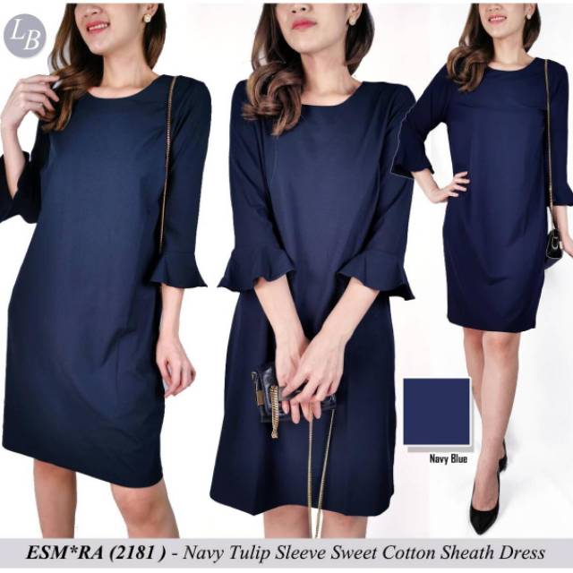 Esmara navy tulip sleeve sweet cotton sheath dress