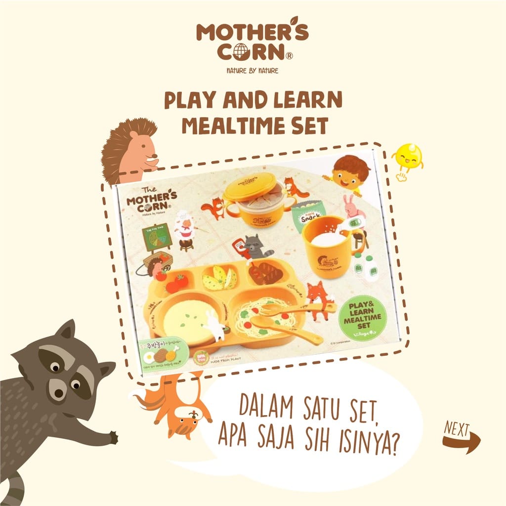 Mother's Corn Play &amp; Learn Mealtime Set - Peralatan Makan Anak