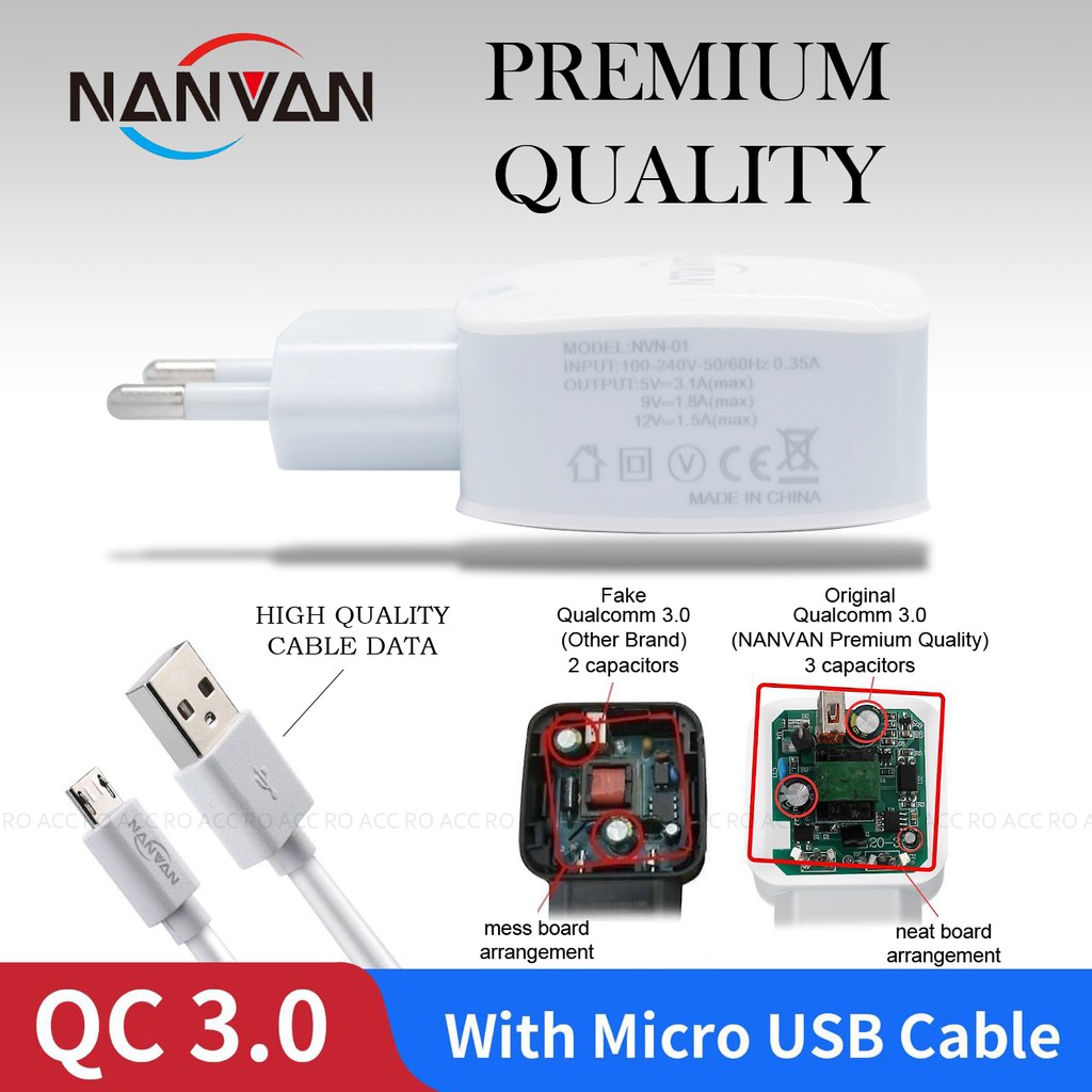 [RO ACC] NVN01 NANVAN QC 3.0 CHARGER FAST CHARGING MICRO USB ALL TIPE HP