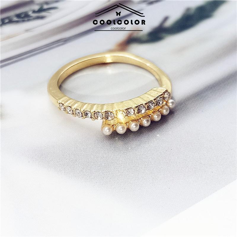 COD Cincin Mutiara Berlian Sederhana Manik-Manik Unik Gaya Retro Untuk Wanita Cincin Jari Telunjuk yang Dipersonalisasi Fashion Accessories