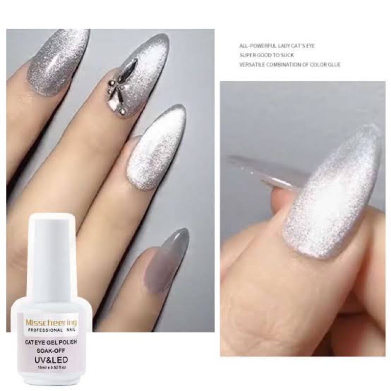 MISCHEERING 9D SILVER CAT EYE GEL POLISH KUTEK CAT EYES MATA KUCING SILVER GEL POLISH