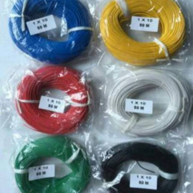 Kabel 1x10 warna ada merah kuning hijau biru hitam putih 50meter