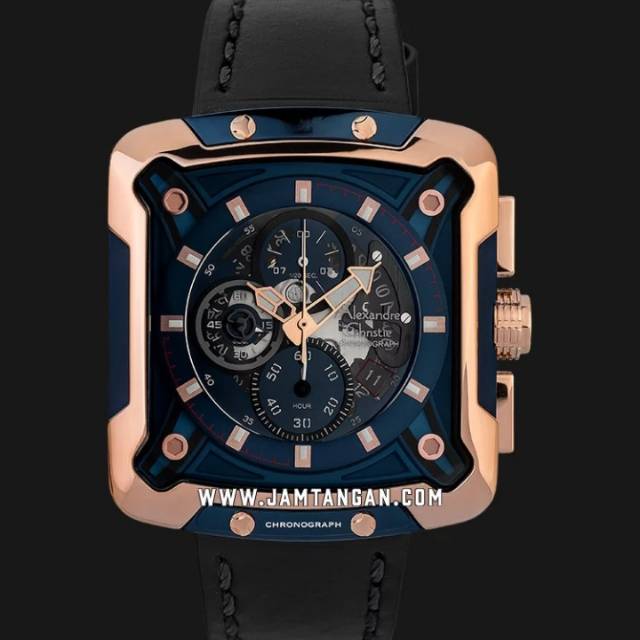 Alexandre Christie AC 3039 MC LURBU Chronograph Men Blue Dial Black Leather Strap