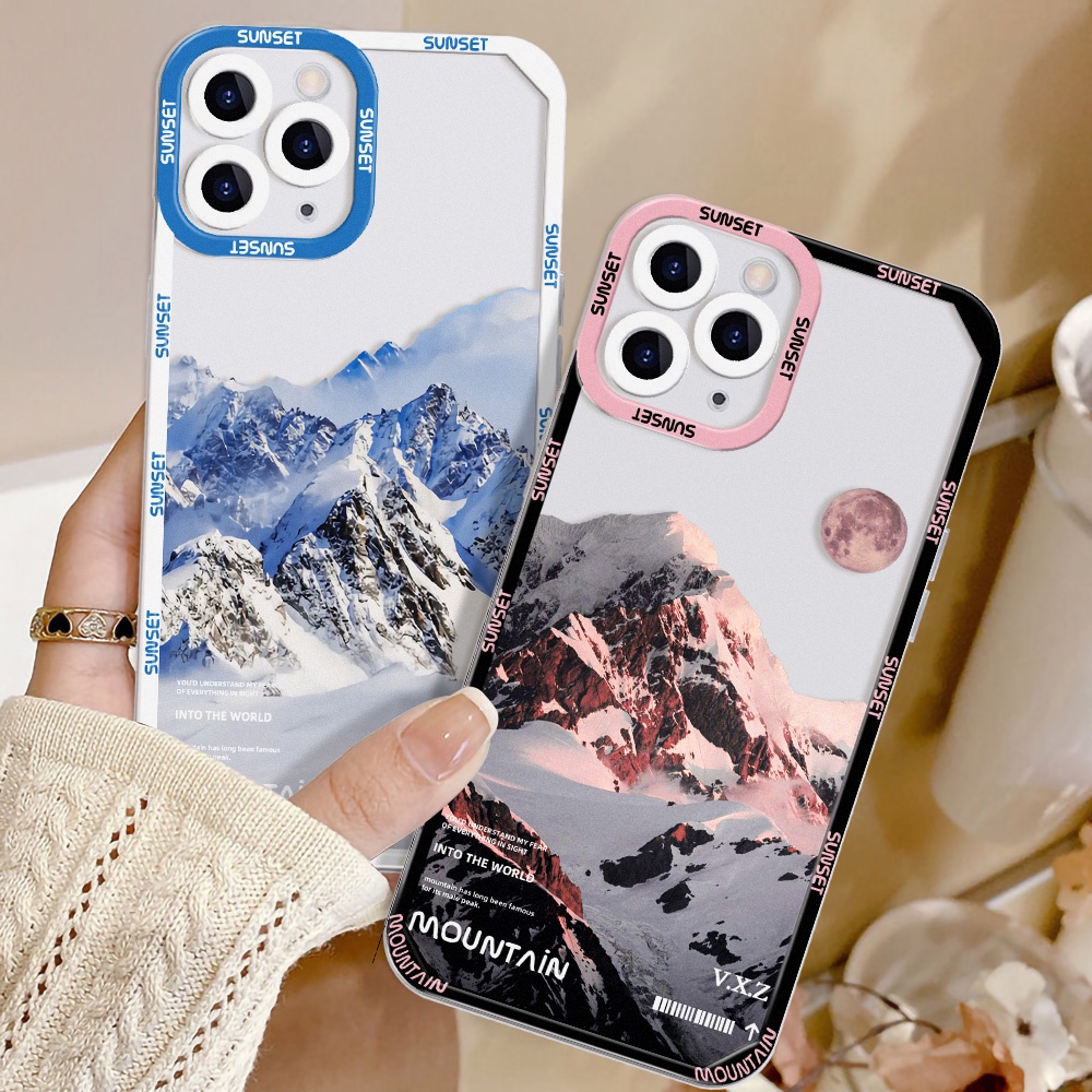 Case Transparan Motif Lukisan Gunung Salju Untuk Vivo Y20i Y20 Y21 Y17 Y11 Y12 Y15 Y15S Y30 Y95 Y91 Y91C Y93 Y90 V23 V23e S12 Y3 Y32 Y20T Y33 Y21T Y33 Y3 Y21T