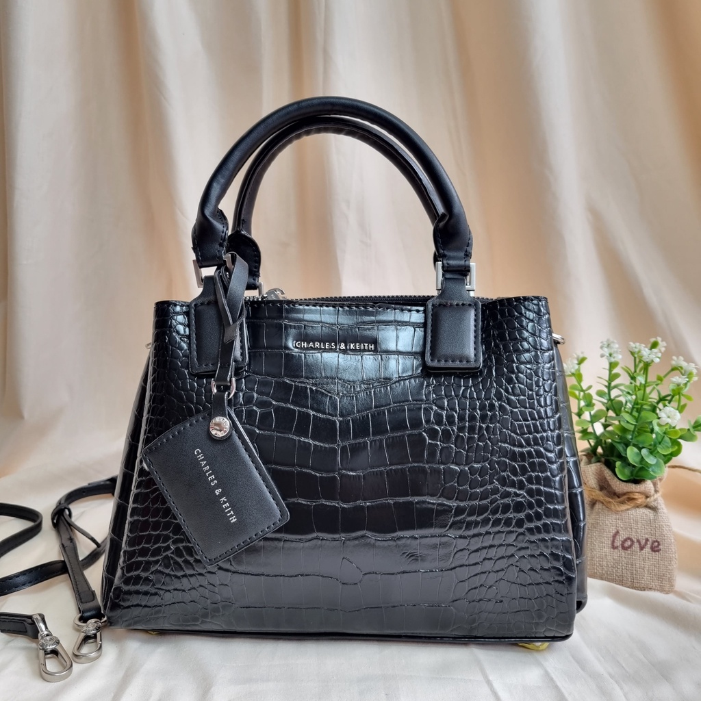 TAS CK CROCO STRUCTURED HAND BAG DOOUBLESIDE