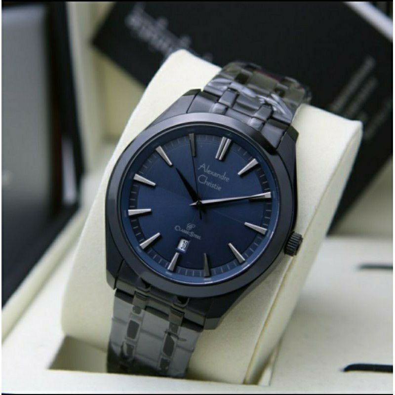 ORIGINAL RESMI JAM TANGAN PRIA ALEXANDRE CHRISTIE COWOK BLUE BLACK RANTAI ALEXANDER CRISTIE AC 8646