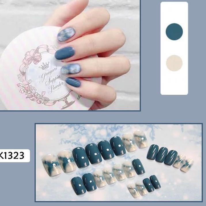 Kuku palsu Blue marble 24pcs / kupal marmer biru nail art marble nails fake nails