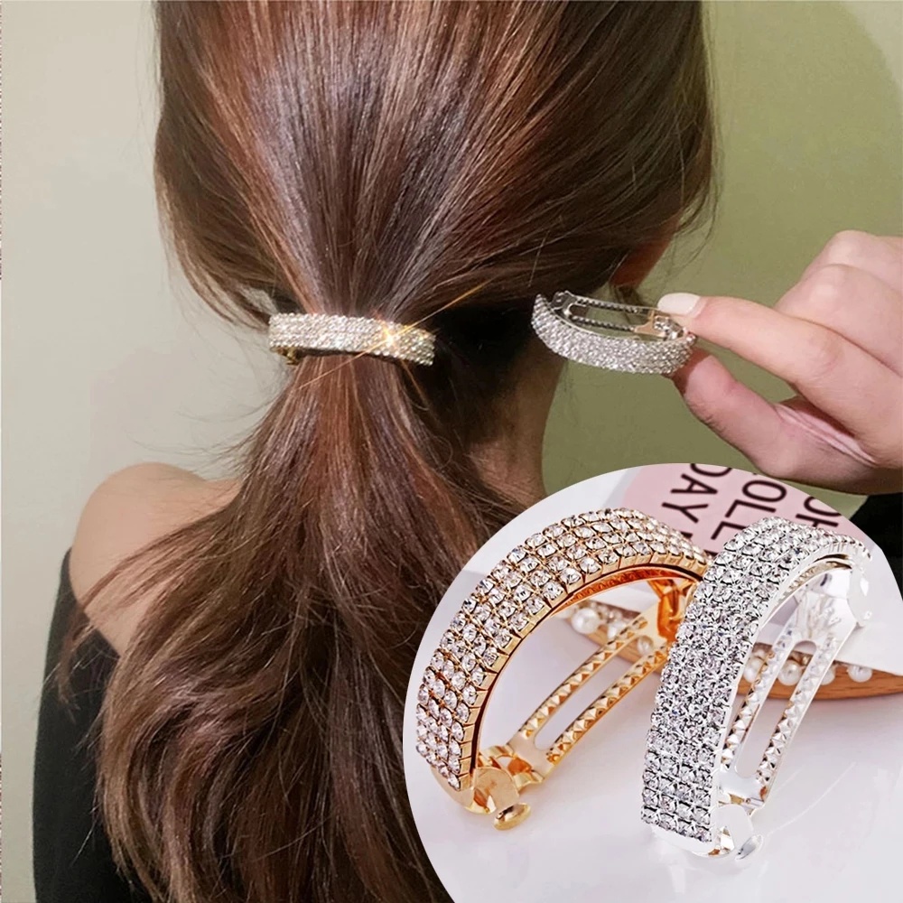 Korean Style Diamond Crystal Hair Clips Boutique Rhinestone Hair Ponytail Ring Buckle Holder Hairpins for Women