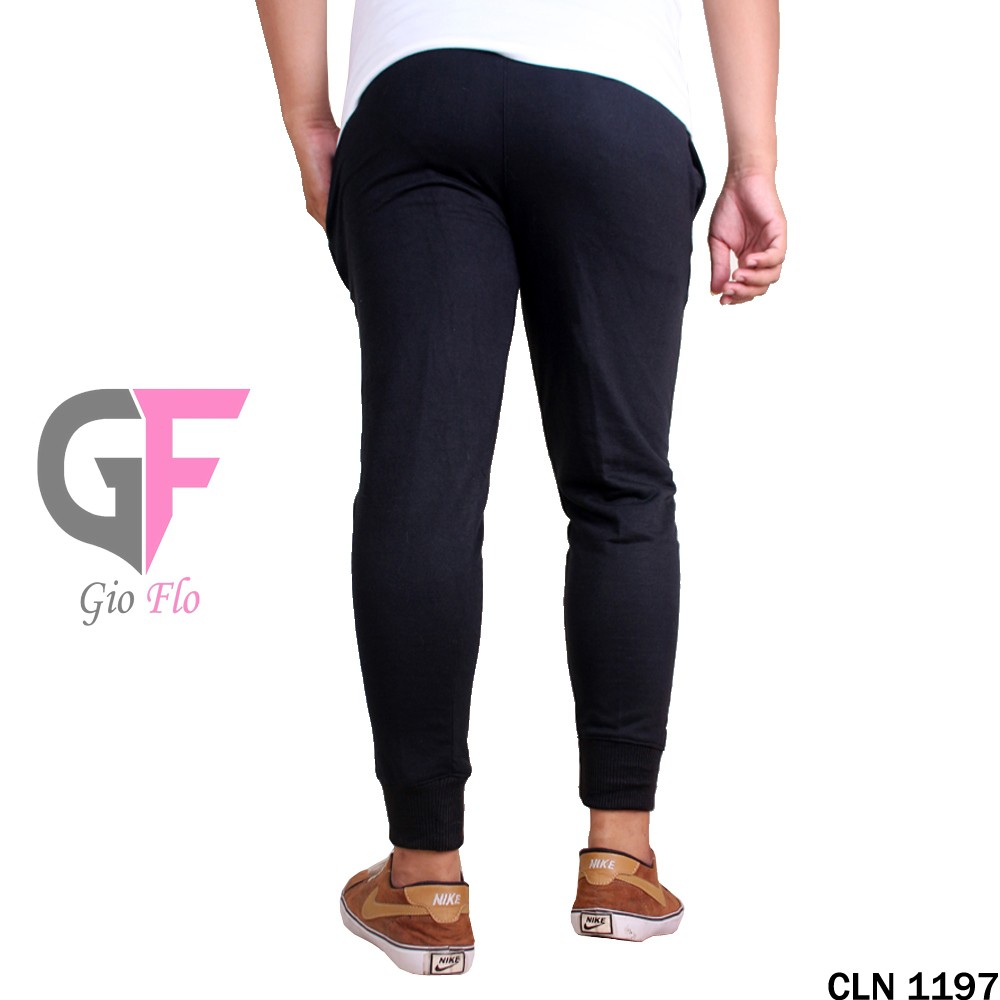 GIOFLO Celana Training Jogger Cowok Keren Black / CLN 1197