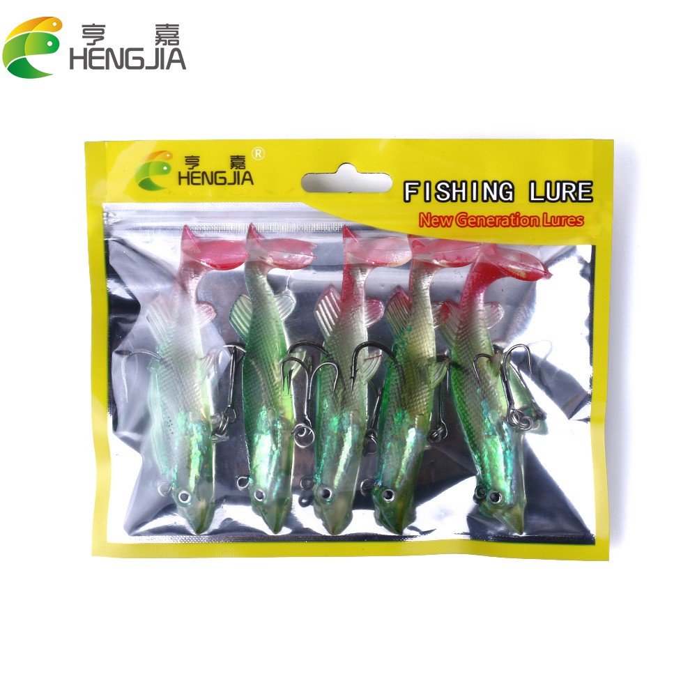 Hengjia 5pcs / Lot Umpan Pancing Tiruan Bentuk Ikan Bermata 3d Bahan Silikon Lembut 10cm 20g