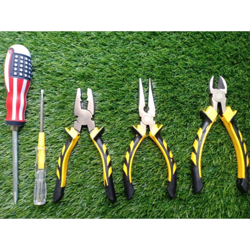 Paket Tang Set & Obeng - Tang Kombinasi Tang Lancip Tang Potong Obeng Tespen Test Pen Bolak Balik