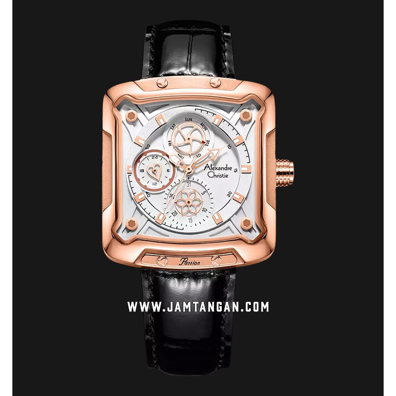 Alexandre Christie AC 3030 BF LRGSLBA Ladies Silver Dial Black Leather Strap