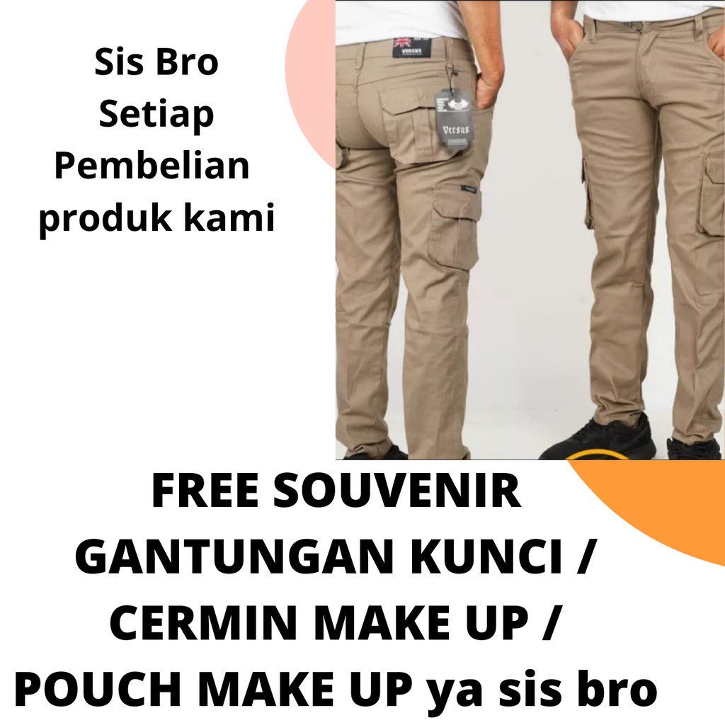 CELANA PRIA KATUN CARGO PANJANG WARNA HITAM, CREAM, ABU, MOCCA