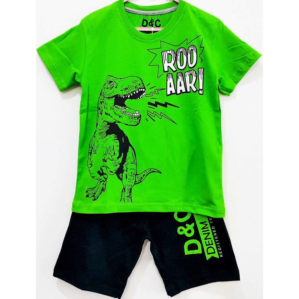 Setelan kaos  anak  Laki  laki  umur  1 10  tahun  motif Dino 