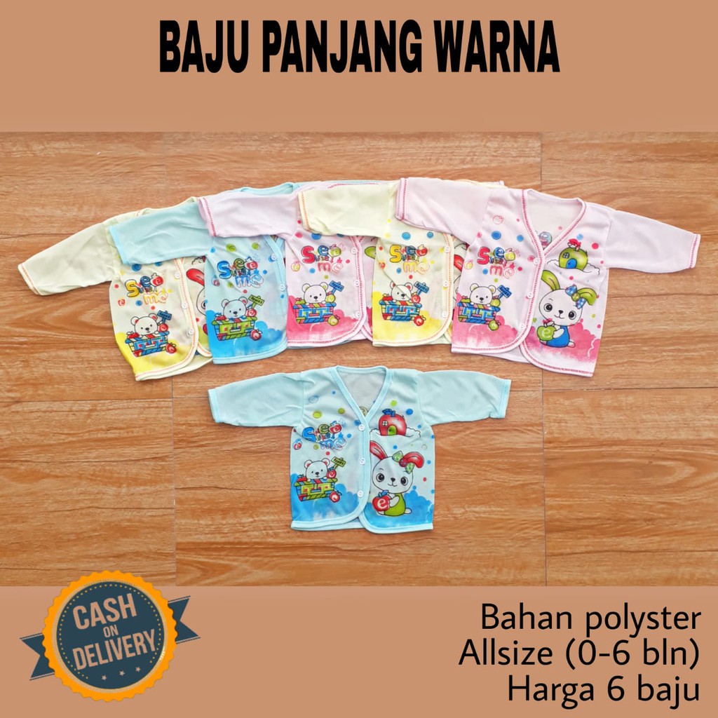 1 LUSIN (12 pcs) Baju bayi panjang WARNA perlengkapan bayi lahir