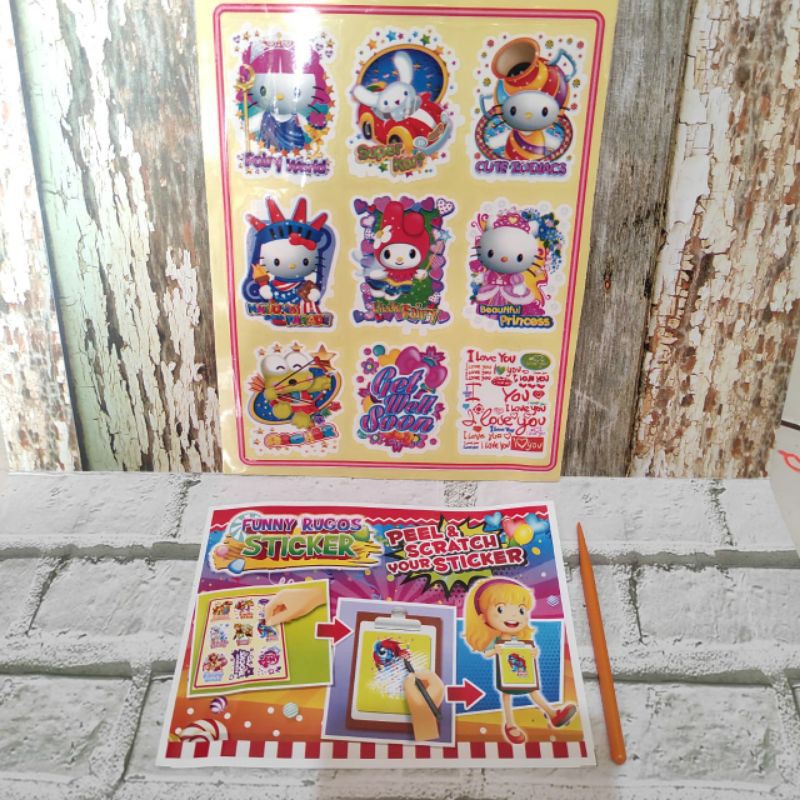 sticker karakter anak digosok tempel lucu