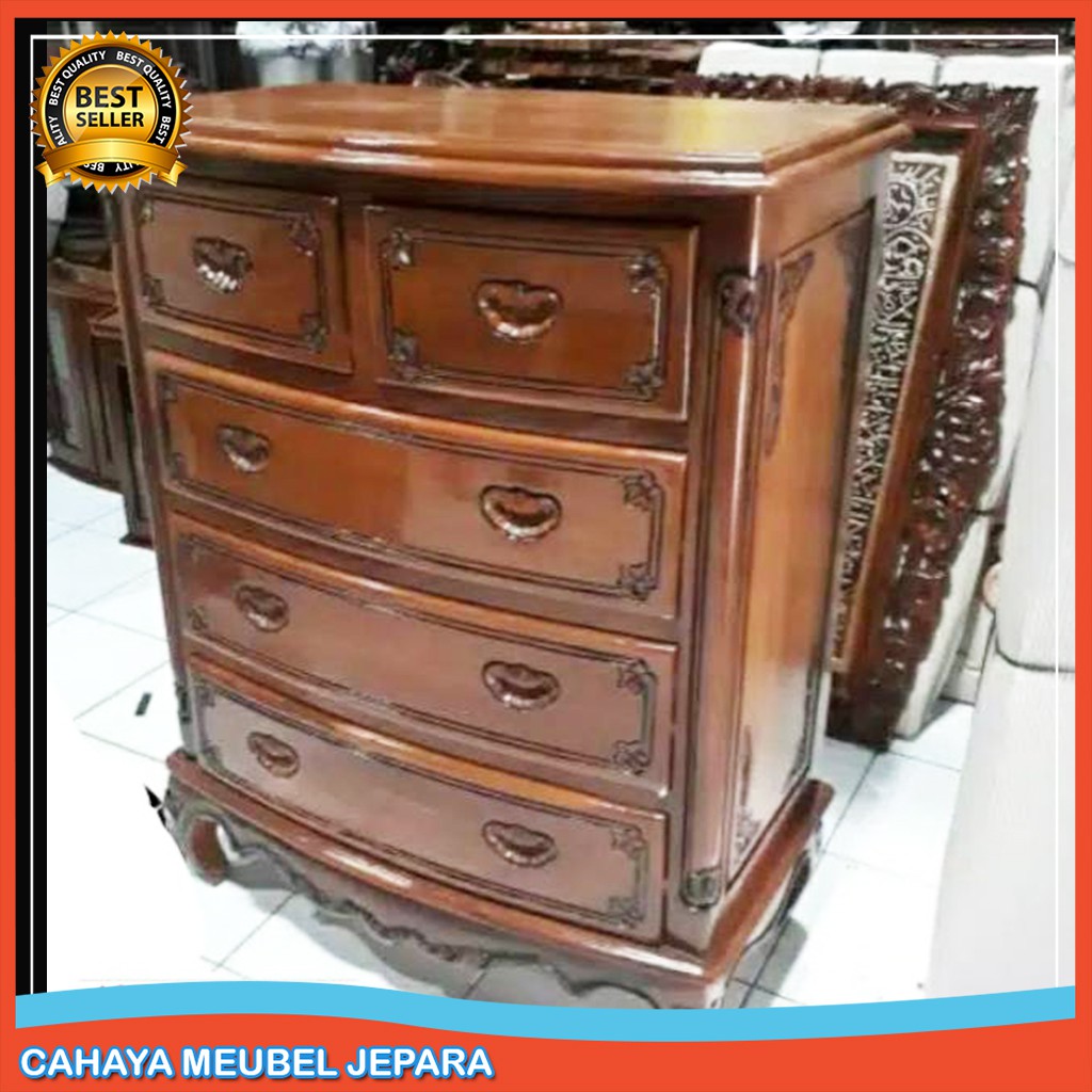 LEMARI LACI KAYU UKIRAN JEPARA DRAWER FURNITURE TEMPAT PENYIMPANAN KABINET KAYU 4 SUSUN