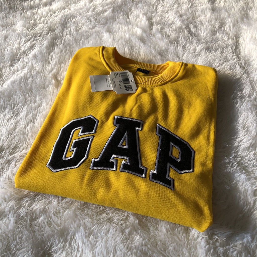 sweater creawneck gap kuning full bodir/catton fleece tebal/sweater creawneck fashion terbaru pria dan wanita