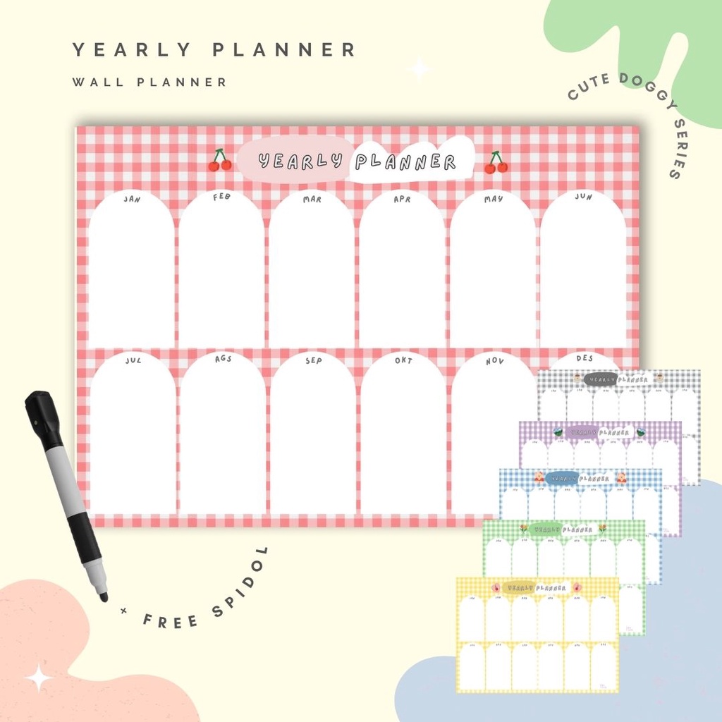 

Wall Planner Solucine - Picnic Series - Yearly Planner, Monthly Planner, Weekly Planner, Daily Planner, Meal Planner - Free spidol + Reuseable - A3 / A4