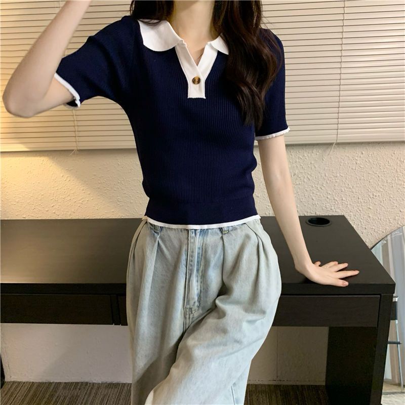 Clarissa Polo Knit Top Import - Blouse Kerah Rajut - Atasan Wanita Rajut Import TM (81055)