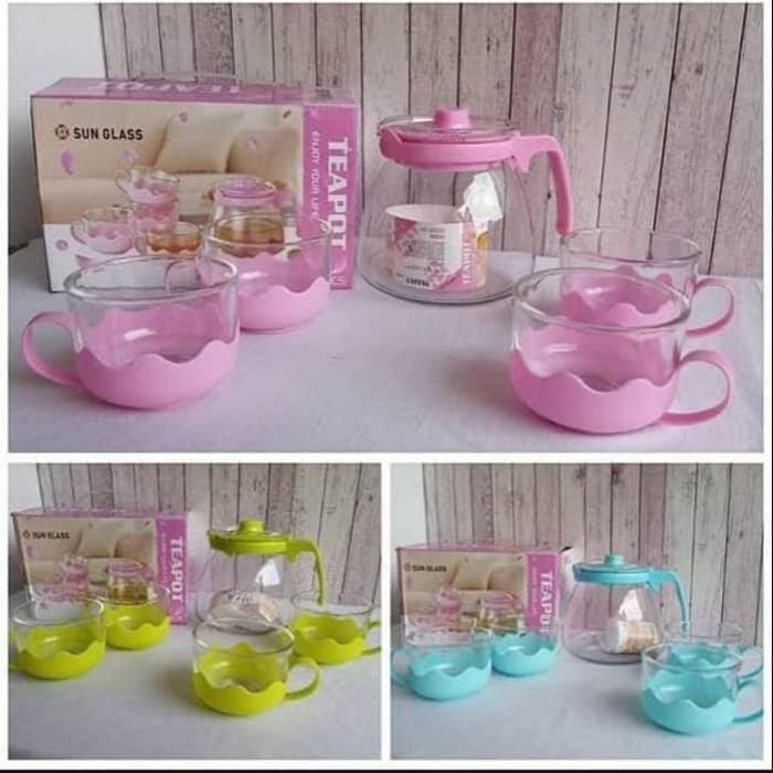 Tea Pot Set 5 In 1 Sun Glass - Paket Teko Gelas Cangkir Tempat Minum