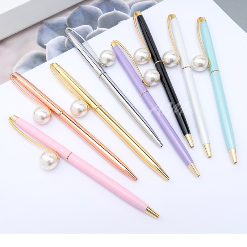 Rotating Pearl Metal Ballpoint Pen Gift Pen Big Pearl Coats Ballpoint Pen for Student Stationery Gifts