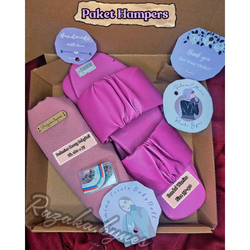 Paket Hampers Pashmina/Jilbab/Kerudung dan Sandal Wanita/Sandal Selop/Sandal Rempel/Sandal Andin