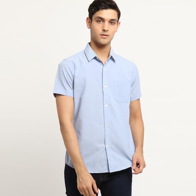 Edwin Jeans Oxford Shirt Lengan Pendek Oxford Deep Blue - Biru, M