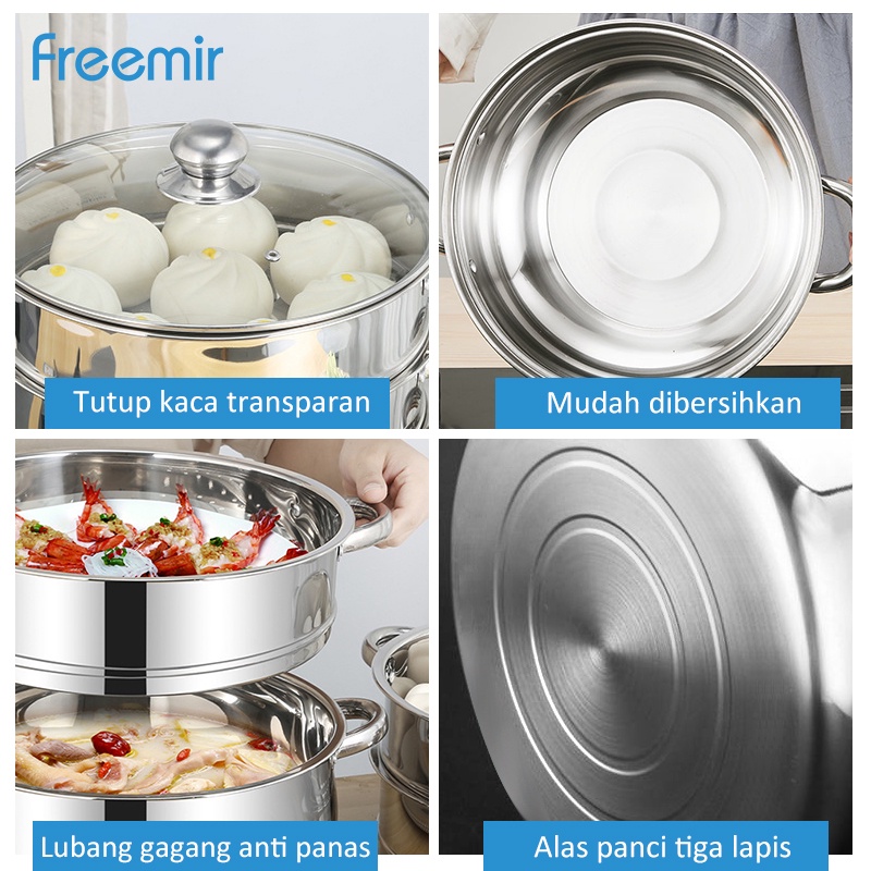 [UPGRADE - FREE PISAU SET] Panci Kukus 2 Susun Steamer Stainless Steel Tebal Dandang Cooking Pot Diameter 26 cm