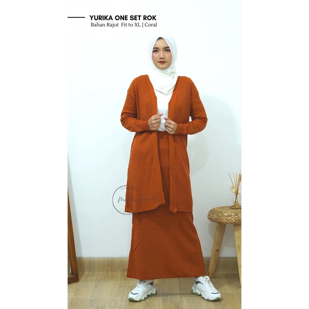 Yurika One Set Rok Span + Cardigan 2 In 1 Setelan Rajut Tebal Lembut Wanita Premium Terbaru Fit to XL / Rajut setelan Pocky / Baju Atasan Import Boxy Murah / Set Cardi Panjang Fashion Wanita Muslim / Daily Set Atasan Dan Bawahan Rajut