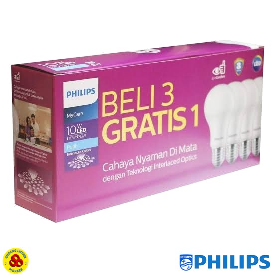 Philips Lampu LED Mycare 10W Putih Paket Bohlam LED Bulb 10 Watt isi 4