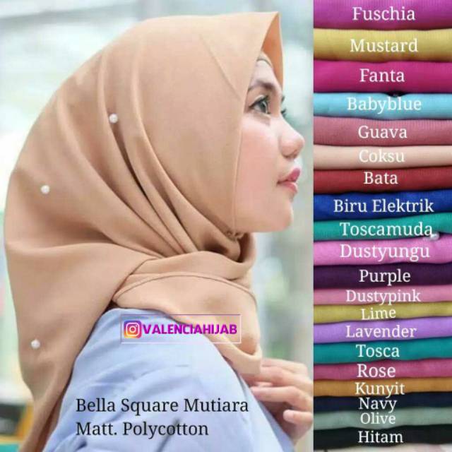 Hijab Jilbab Kerudung segiempat Bella MUTIARA (PEARLS) VALENCIA