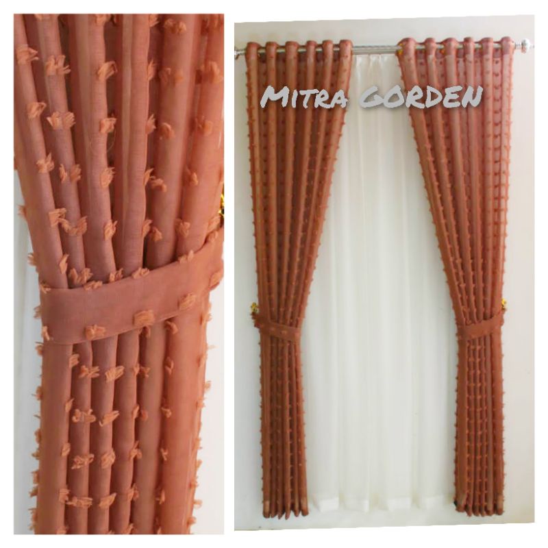 GORDEN HORDENG VITRASE BURKAT RUBBY RUMAH RUMAH jENDELA MINIMALIS  DAN PINTU motif coklat model Smok