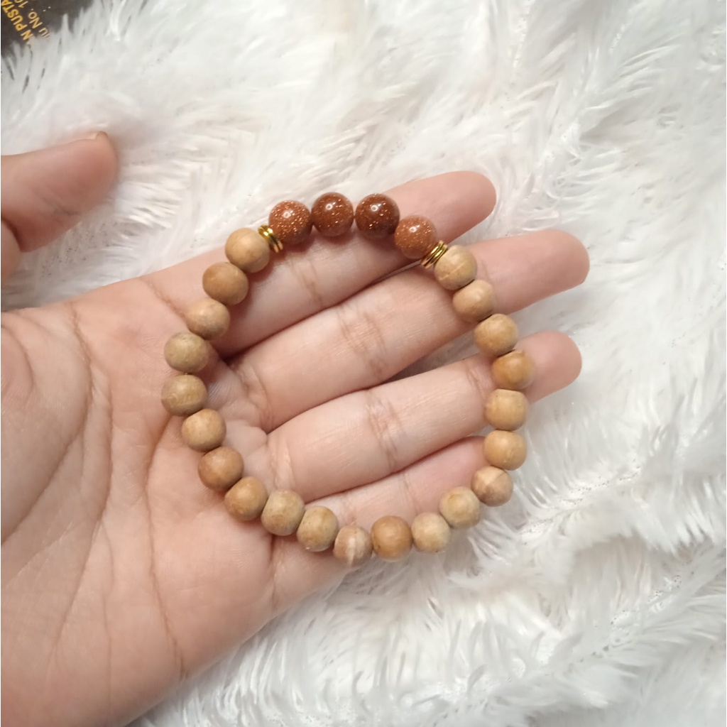 Gelang Batu Original Handmade Kayu Cendana Kombinasi Batu Alam Goldsand