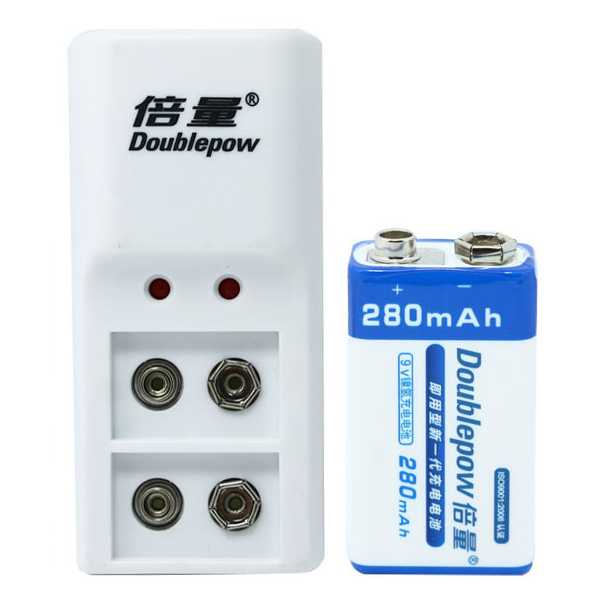 DOUBLEPOW Charger Baterai 2 slot for 9V with 1PCS 9V 280mAh - DP-B09-Putih