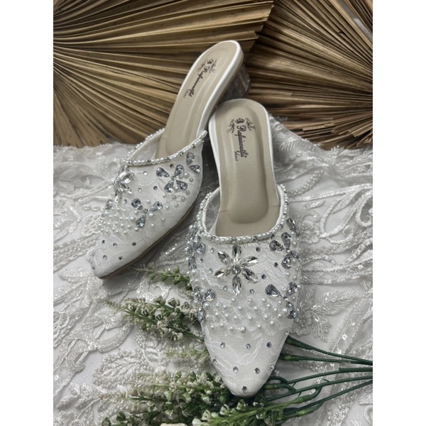 sepatu wanita pesta rafaizoutfit Putih 3cm kaca