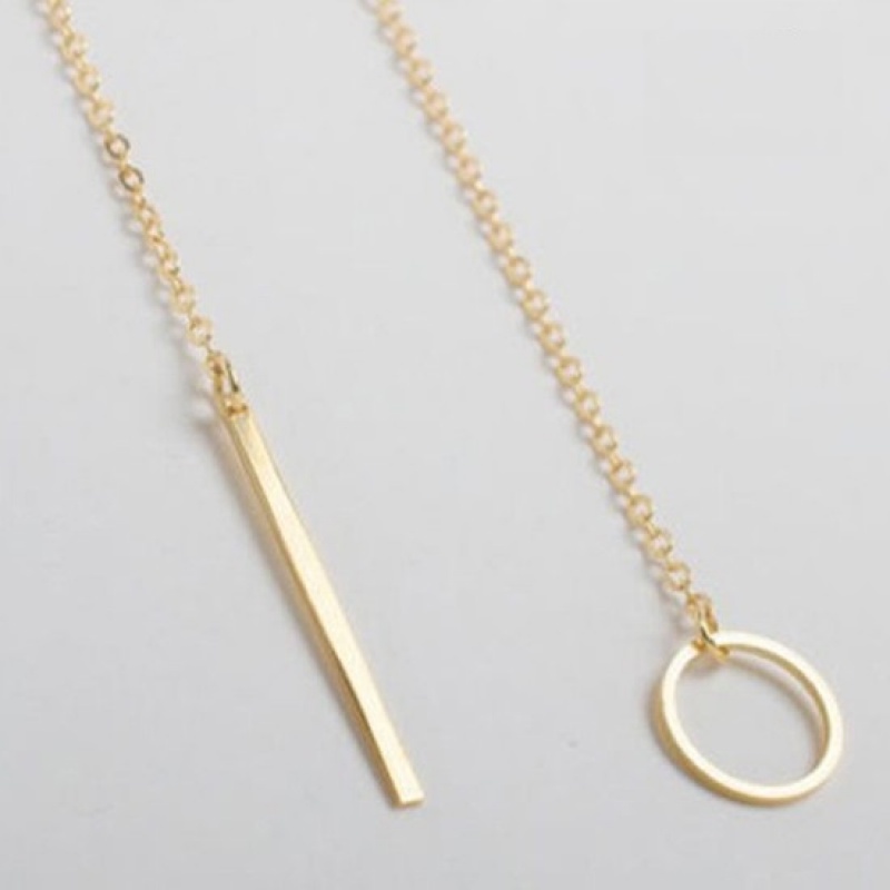 Simple Women Fashion Elegant Adjustable Golden Round Bar Lariat Pendant Necklace Jewelry Accessories