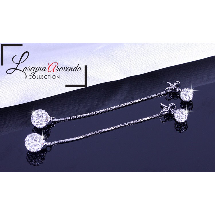 Anting Wanita Silver S925 Model Double Lucky Ball Crystal AT027