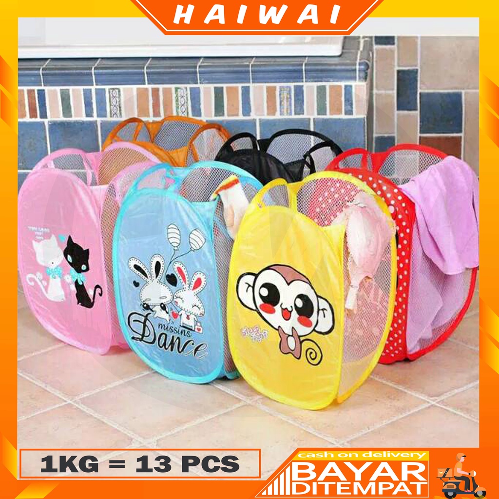 HaiWai COD Keranjang Baju Kotor Lipat Motif / Laundry Basket / Keranjang SerbaGuna Import Murah U43