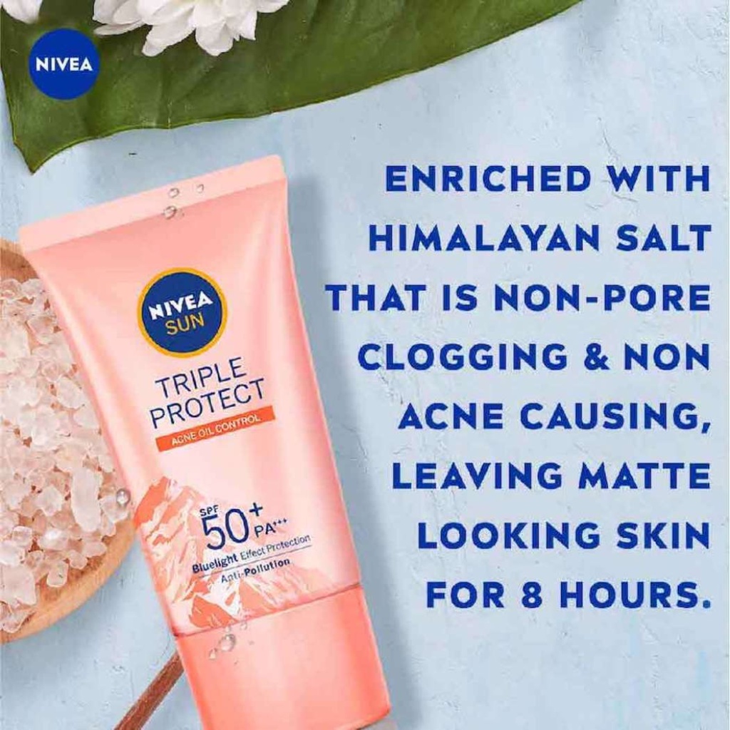 NIVEA Sun Face Serum Triple Protect SPF50+ PA+++ 40ml - Sunscreen Sunblock (Hokkaido Rose, Acne Oil Control, Anti Wrinkle)