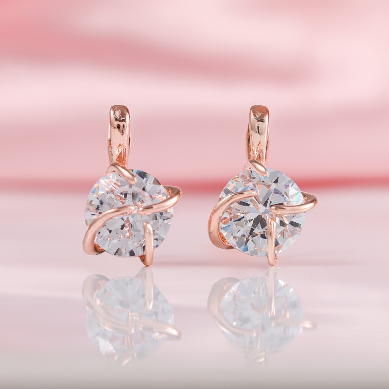 Anting Zircon Bentuk Bulat Warna Rose Gold Untuk Wanita