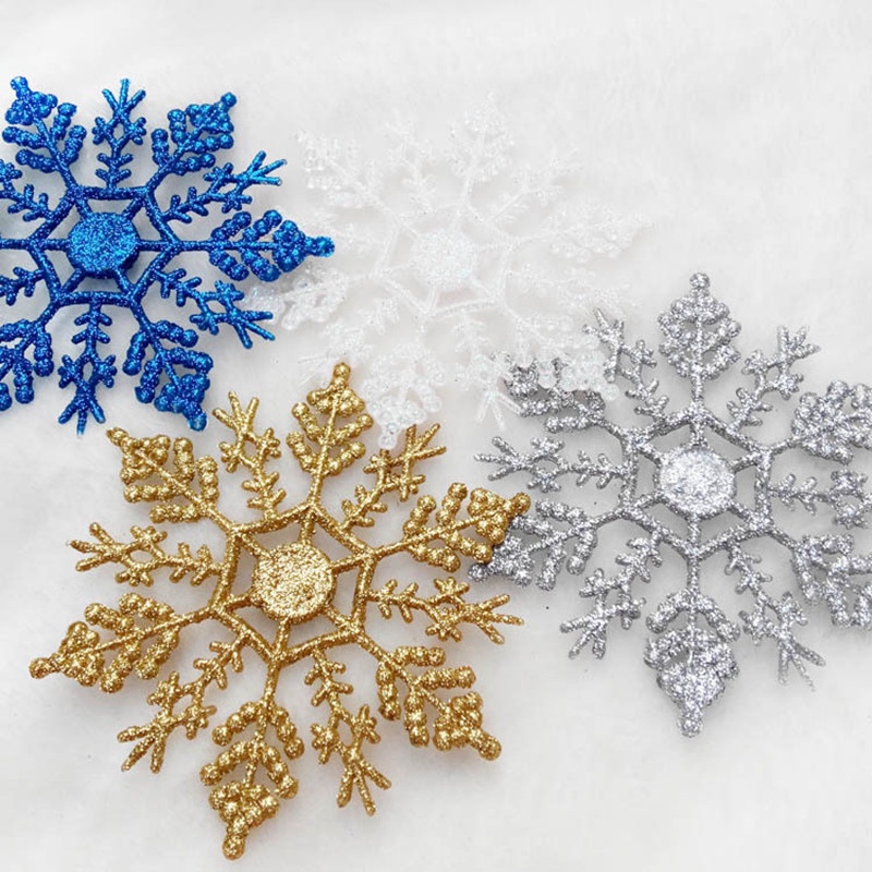 12 Pcs Christmas Glitter Snowflake Crafts Ornaments Christmas Decorative Hanging Ornaments