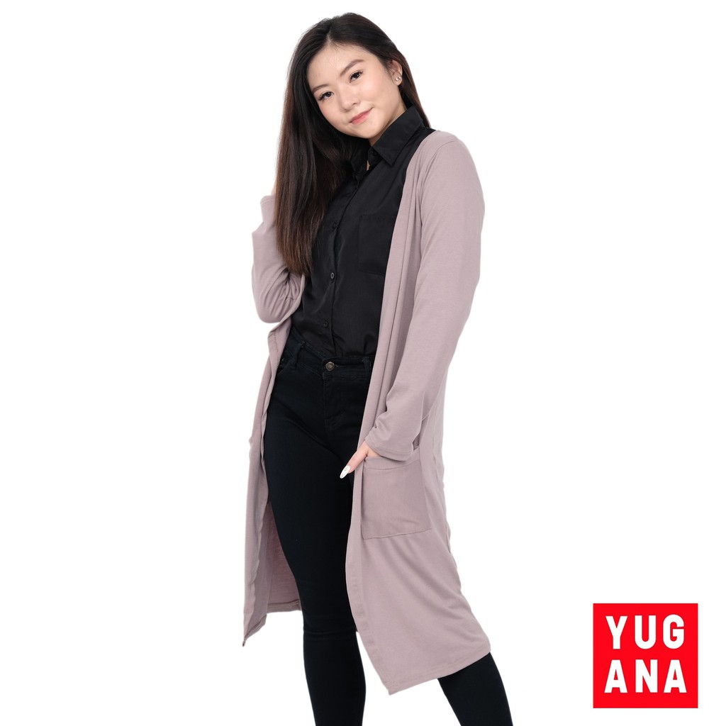 BL - CRLONG Cardigan Panjang Oversize Wanita Polos-ABU S