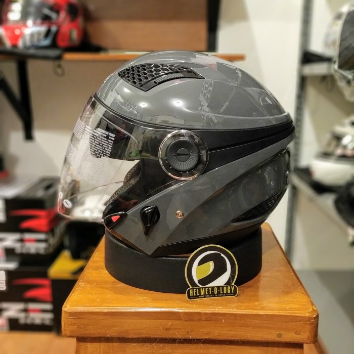 Helm Half Face Zeus Z610 Grey Double Visor 610 ZS610 Abu-abu